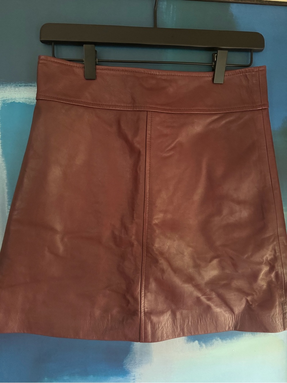 Sézane Lamb Leather Mini Skirt in Burgundy